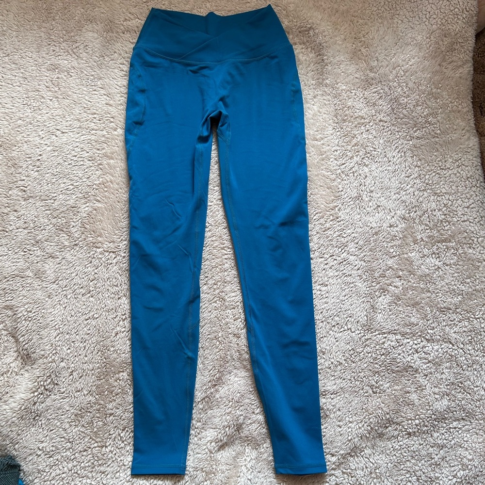 Alphalete Leggings Teal Blue Surface Path High Rise Crossover Cross Cross Wrap